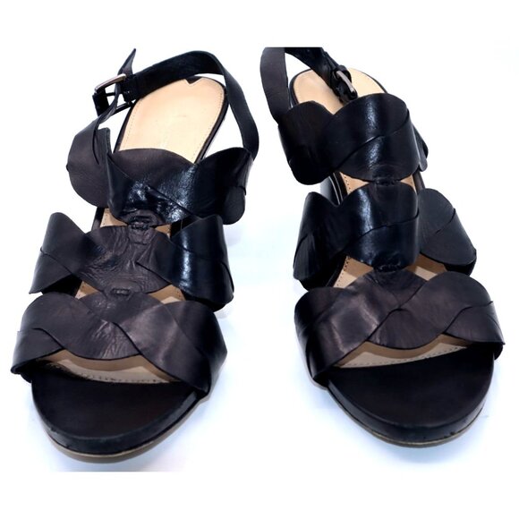 Via Spiga Black Leather Wedge Sandals 10M Italian Vintage Grunge Chic - Picture 1 of 5